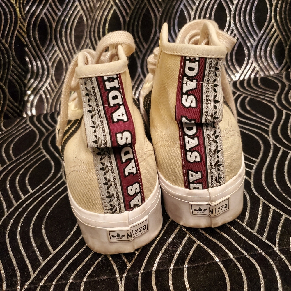 Adidas Beige High-Top Platform Canvas Sneakers Size 8 - Picture 3 of 4